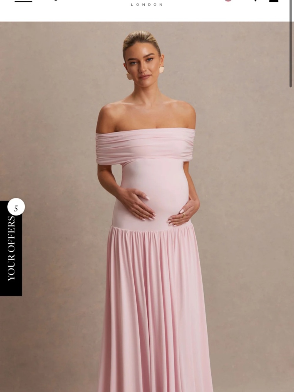 Juliette - Jaded London Blush Off-Shoulder Maternity Maxi Dress
